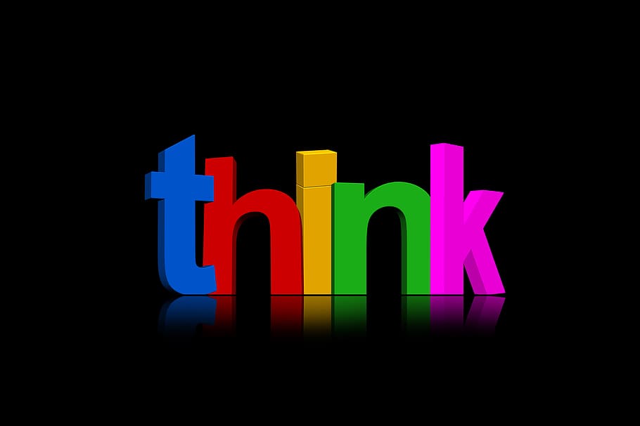 Think text illustration, positive, optimism, plus, yes, forward-looking