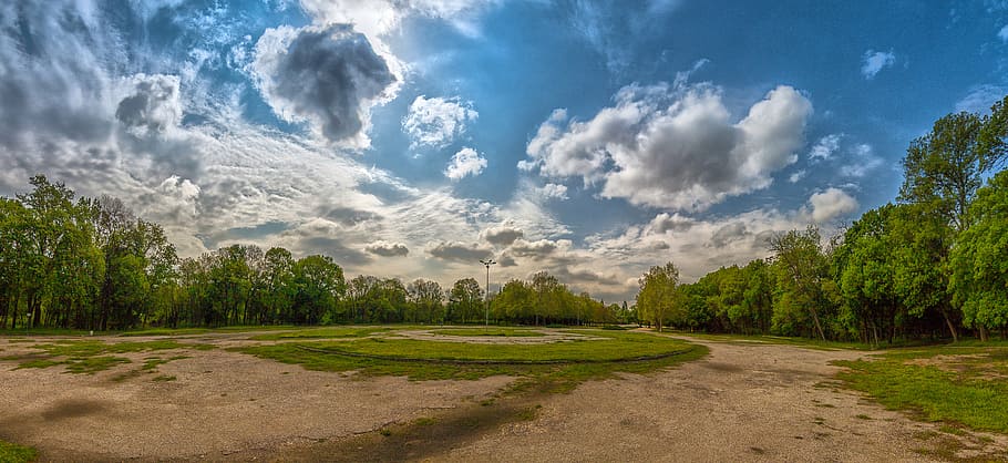 10 euros, blue sky, clouds, cloudy, daylight, forest, grass HD wallpaper