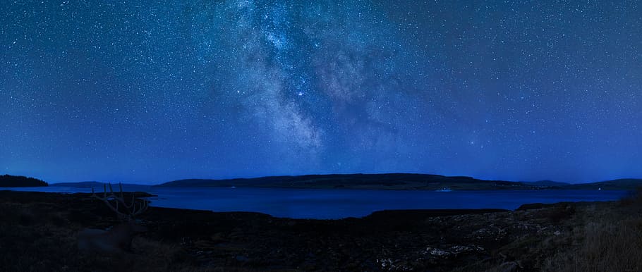 body of water at night, Night Sky, Stag, Scotland, Isle Of Mull