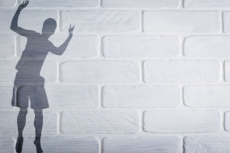 person's shadow wall art, boy, silhouette, brick wall, child HD wallpaper
