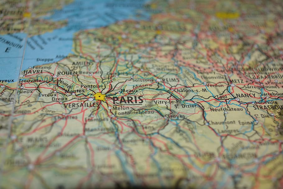 focus photography of map showing Paris, close, cartography, travel, HD wallpaper