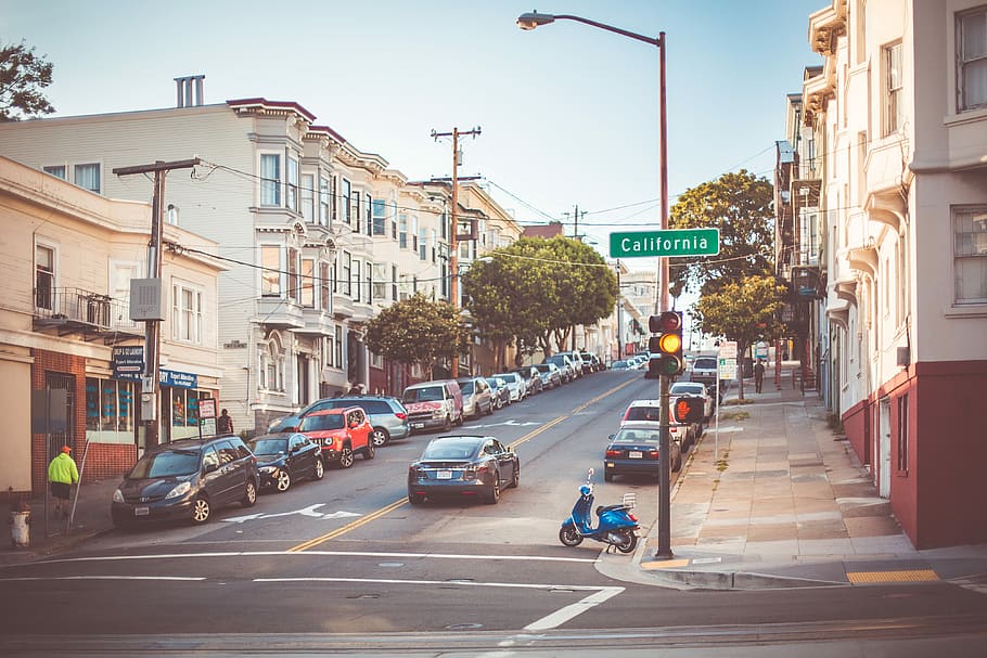 Random Shot of California Street Intersection, cars, city, crosswalk, HD wallpaper