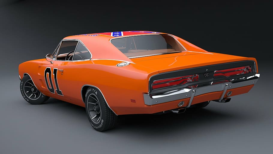 Dukes of Hazard Dodge Charger coupe, general lee, muscle car