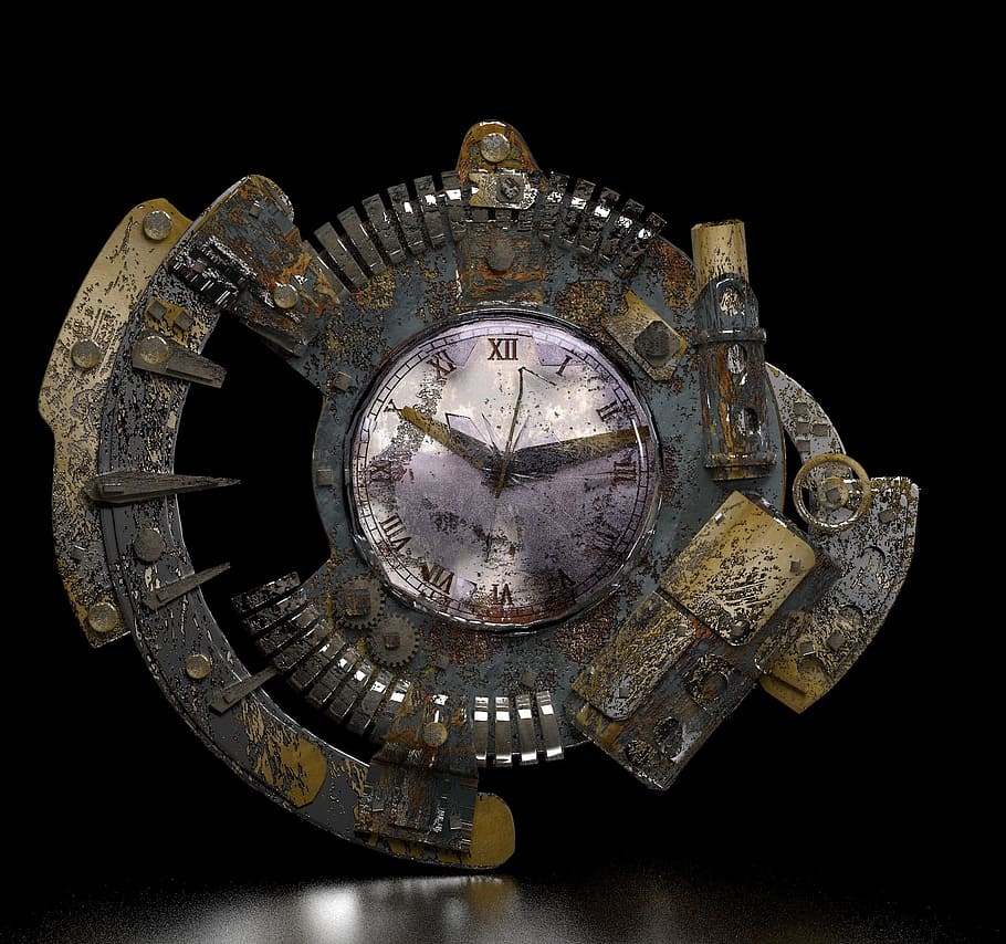 shallow focus white and blue clock, steampunk, grunge, fantasy HD wallpaper