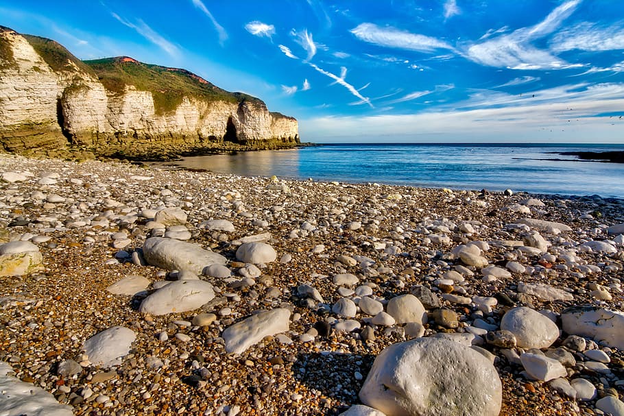 landscape photography of sea shore and mountain, Seascape, Beach, HD wallpaper