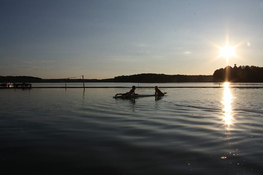 Lake, Kayaks, Landscape, Reflection, nature, sunset, water HD wallpaper