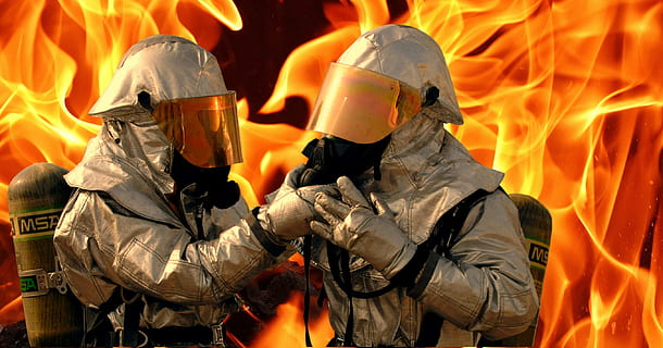 two people in bunker gears wallpaper, fire, equipment, portrait HD wallpaper