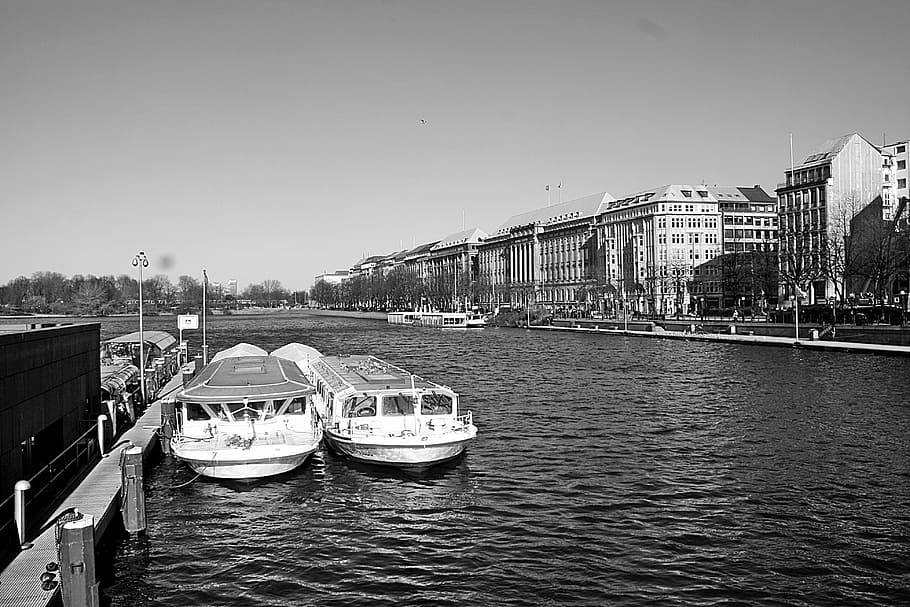 waters, river, boot, transport system, travel, alster, jungfernstieg HD wallpaper