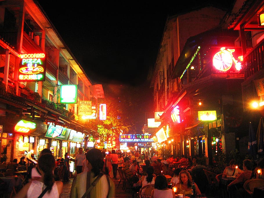 yangshuo, night, the crowd, group of people, large group of people HD wallpaper