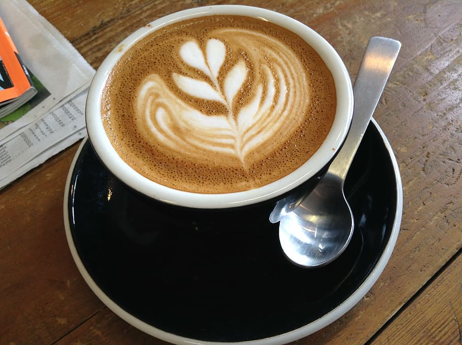 black and white ceramic mug, coffee, latte, espresso, cafe HD wallpaper