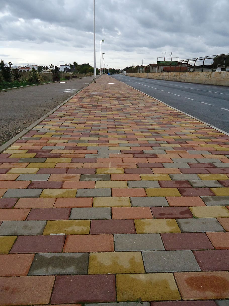 path, colors, cobble, bricks, route, sidewalk, sky, cloud - sky HD wallpaper