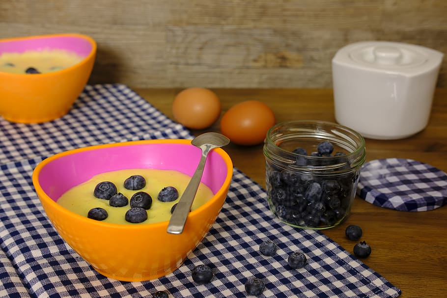 pudding, vanilla pudding, dessert, berries, blueberries, besing HD wallpaper