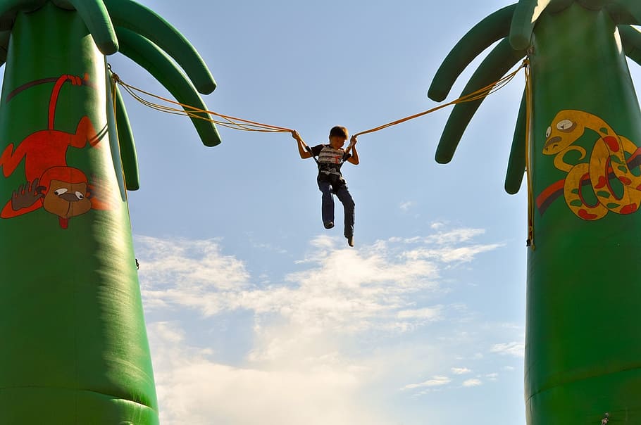 game, celebration, fun, kid, jumping, bungee jumping, jungle, HD wallpaper