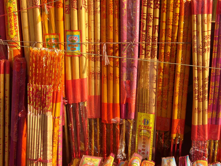 yellow-and-red labeled pack lot, Incense, China, Temple, multi Colored HD wallpaper