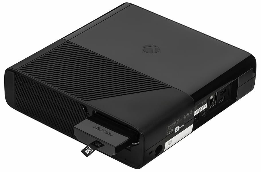 black Microsoft Xbox 360, xbox 360 e, external hard drive of xbox