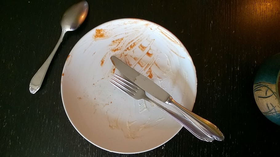 plate, cutlery, still life, dirty, tableware, eating utensil, HD wallpaper