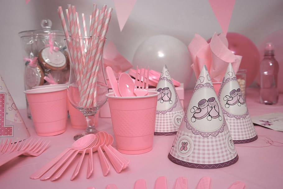 assorted party decor lot on pink surface, the adoption of, event, HD wallpaper