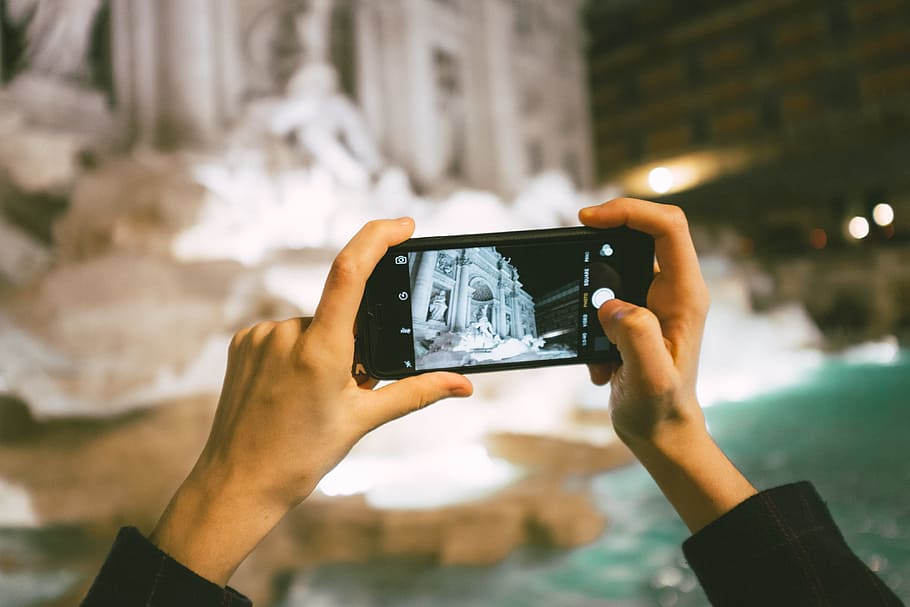 Taking a photo of Trevi Fountain, travel Locations, photographing, HD wallpaper