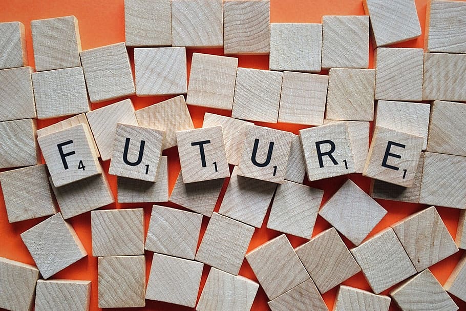 close-up photography of future scrabble blocks, time, letters HD wallpaper