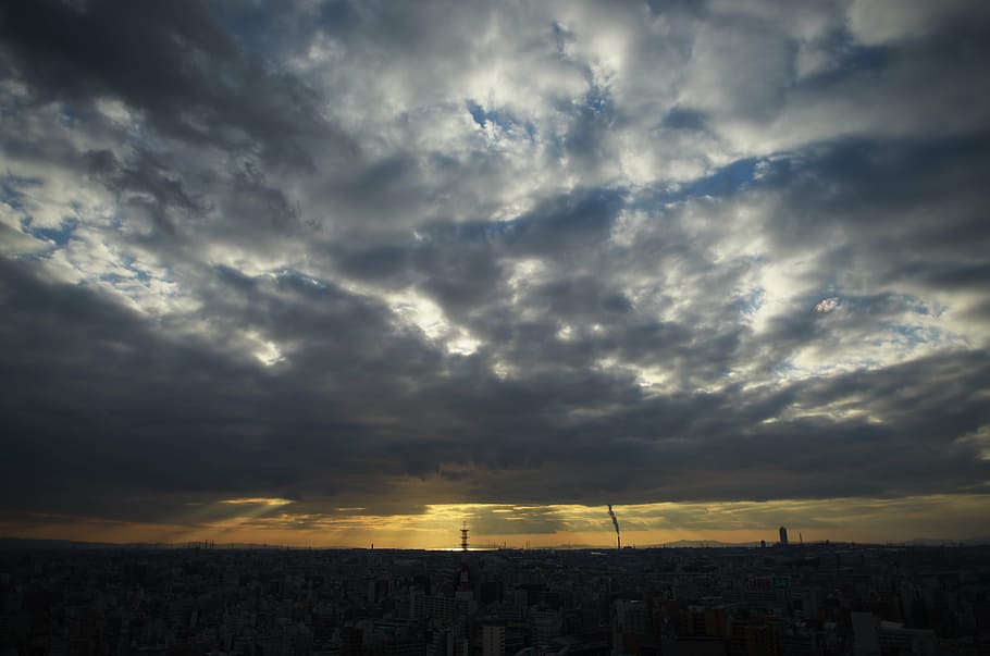 cloud, tsutenkaku, osaka, cloud - sky, sunset, architecture, HD wallpaper