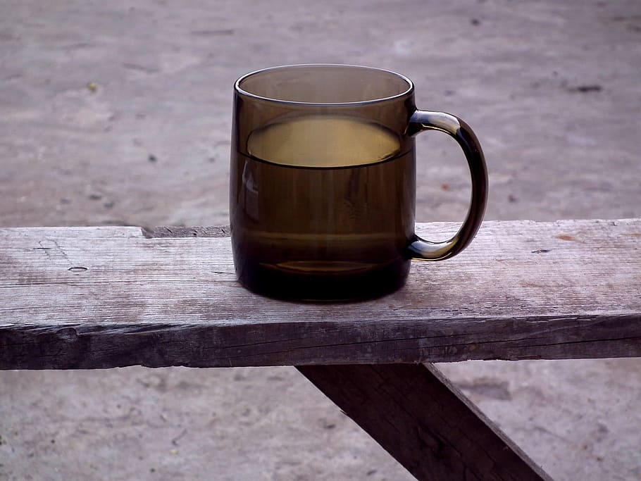 Drink, Mug, Water, Bench, Glass, Brown, grey, old, boards, wood HD wallpaper