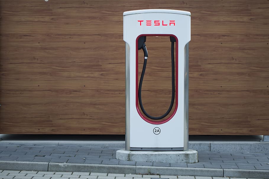 white Tesla gasoline pump, electric, charging station, loading point HD wallpaper