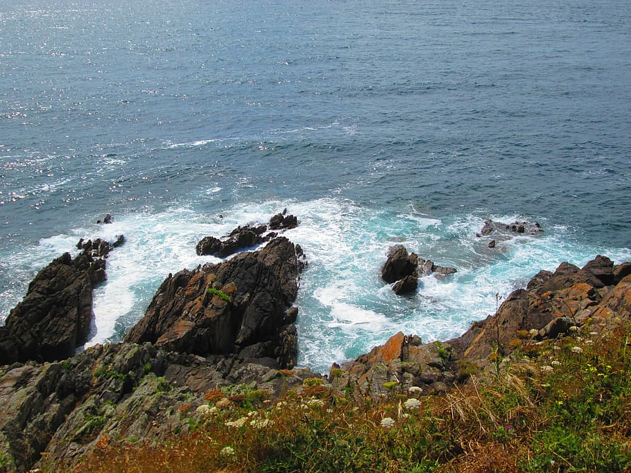 cliffs, waves, ocean, scum, atlantic, side, rock, nature, landscape, HD wallpaper