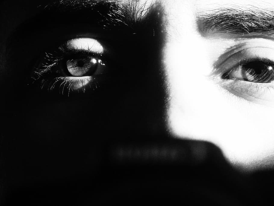 grayscale and close-up photography of human face, eye, look HD wallpaper