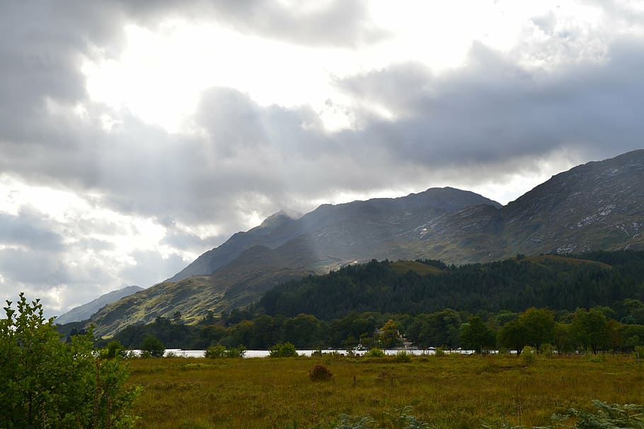 scotland, mountains, sun, rays, sea, clouds, cloud - sky, scenics - nature HD wallpaper