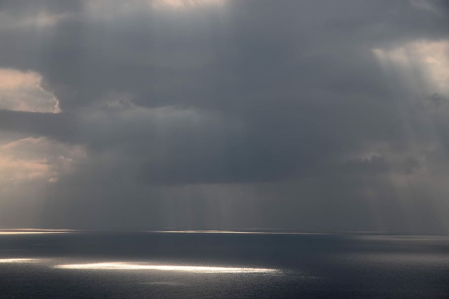 untitled, storm, rain, ocean, sun ray, sky, cloud - sky, water HD wallpaper