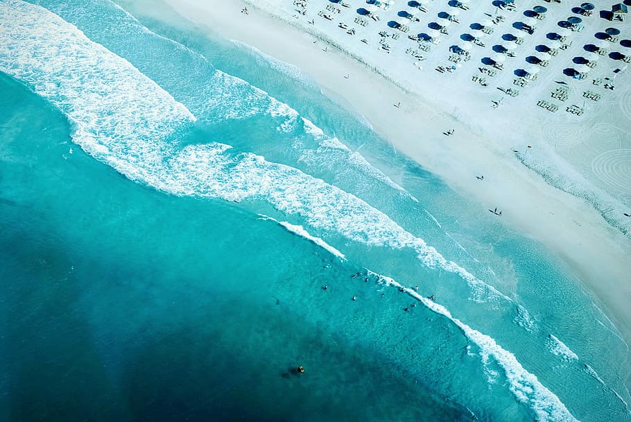 aerial photography of sea at daytime, top view of seashore, wallpaper HD wallpaper