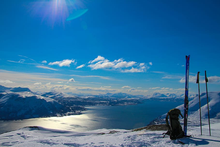 mountain ranges covered in snow, water, ice, cold, winter, cloudscape HD wallpaper