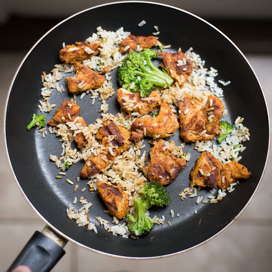 fried rice, broccoli, chicken, cooking, cuisine, delicious, dinner, HD wallpaper
