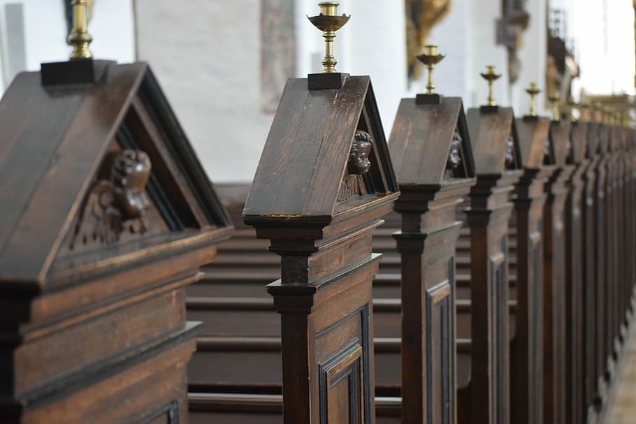 Church, Danish, Denmark, Arhus, wooden seats, inside the church HD wallpaper