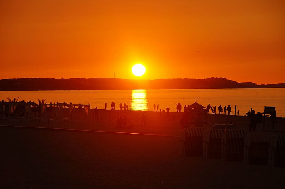 sunset, sea, evening, beach, romance, water, sky, orange color HD wallpaper