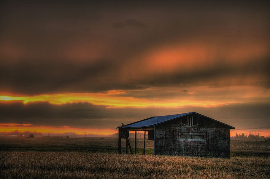 blue wooden house, alberta, canada, sunset, landscape, sky HD wallpaper