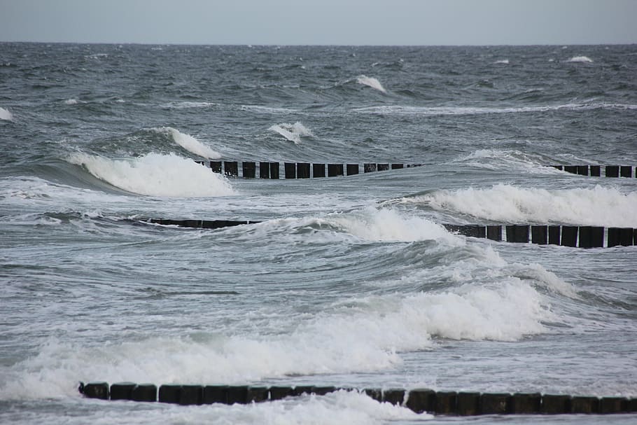 sea, baltic sea, wave, water, groynes, forward, motion, sport HD wallpaper