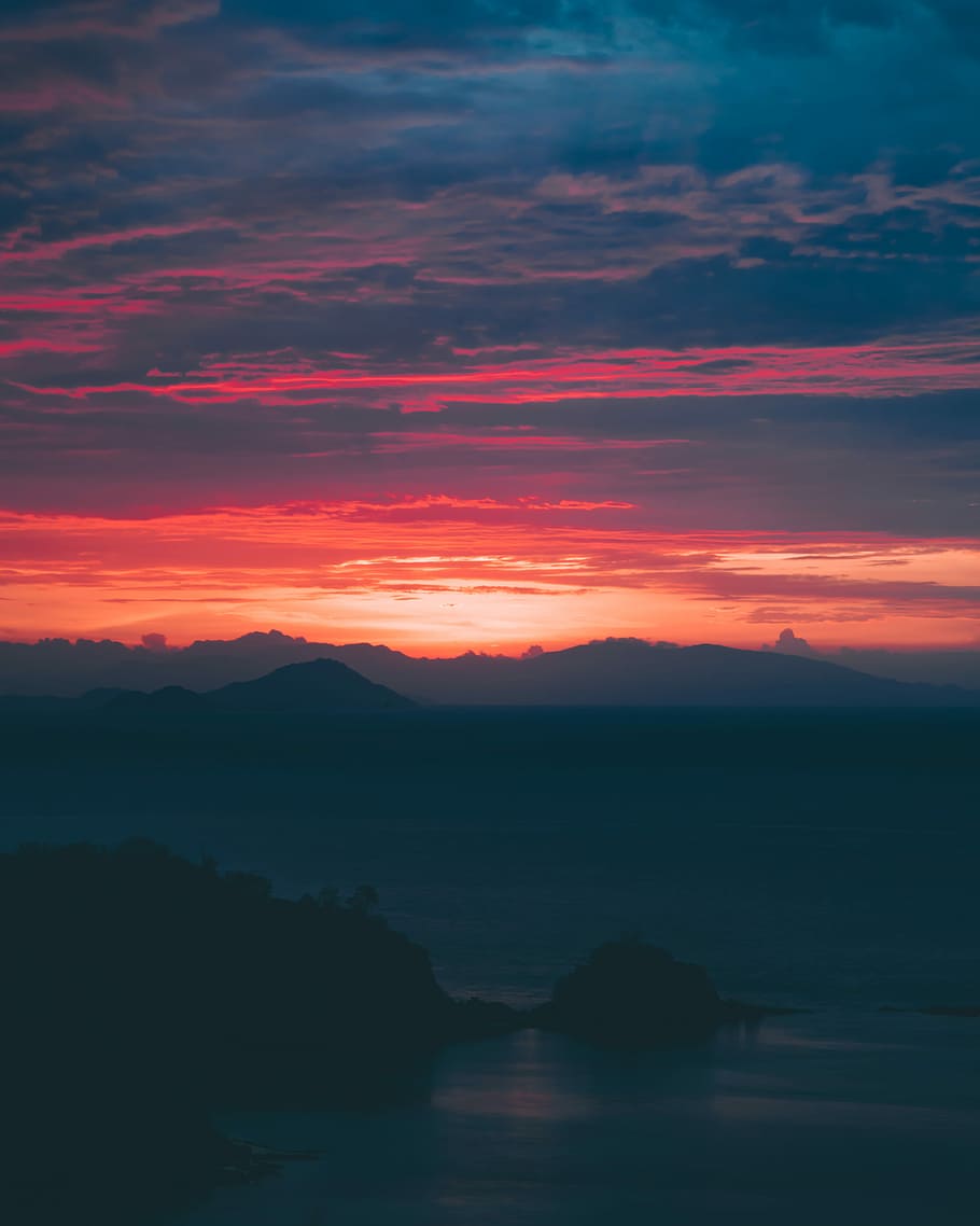 golden hour photo of mountain ranges, sunset, sky, sunrise, red HD wallpaper