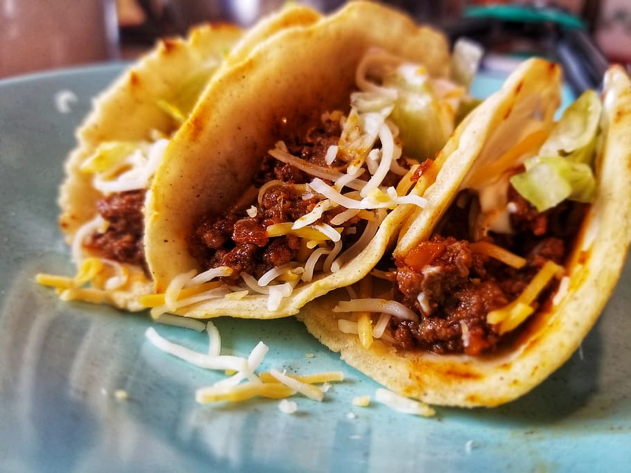 food, dinner, meal, meat, tacos, tortilla, delicious, cheese, HD wallpaper