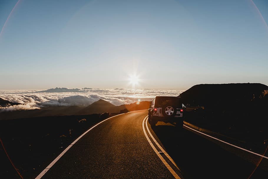 SUV passing road, white Jeep Wrangler SUV on road during golden hour HD wallpaper