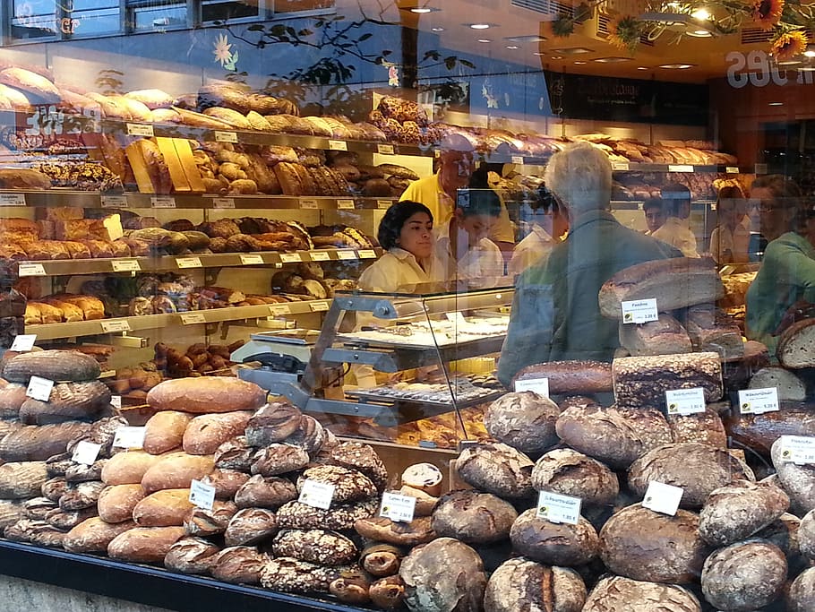 bread, bakery, shop, baked, loaf, dough, baguette, retail, food and drink HD wallpaper