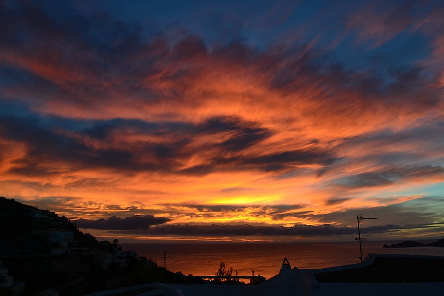 Dramatic, Red, Sky, Sunset, Evening, silhouette, cloud - sky HD wallpaper
