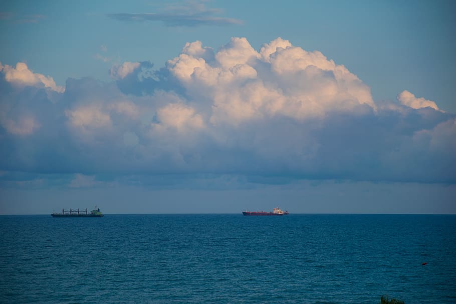sea, boats, clouds, sky, cloud - sky, nautical vessel, waterfront HD wallpaper