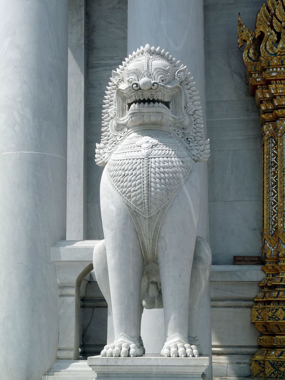 HD wallpaper: temple guardian, thailand, lion, sculpture ...