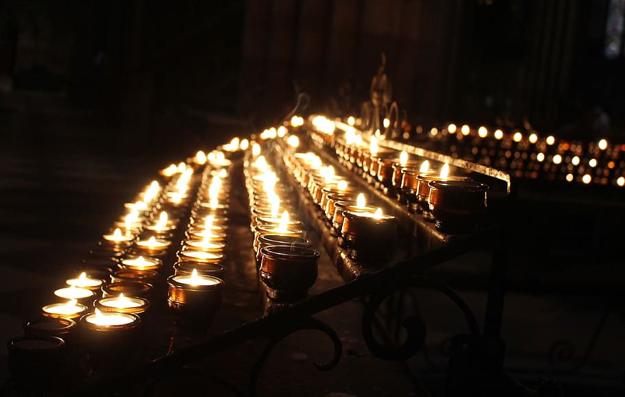 candles, church, prayer, memory, illuminated, in a row, no people HD wallpaper