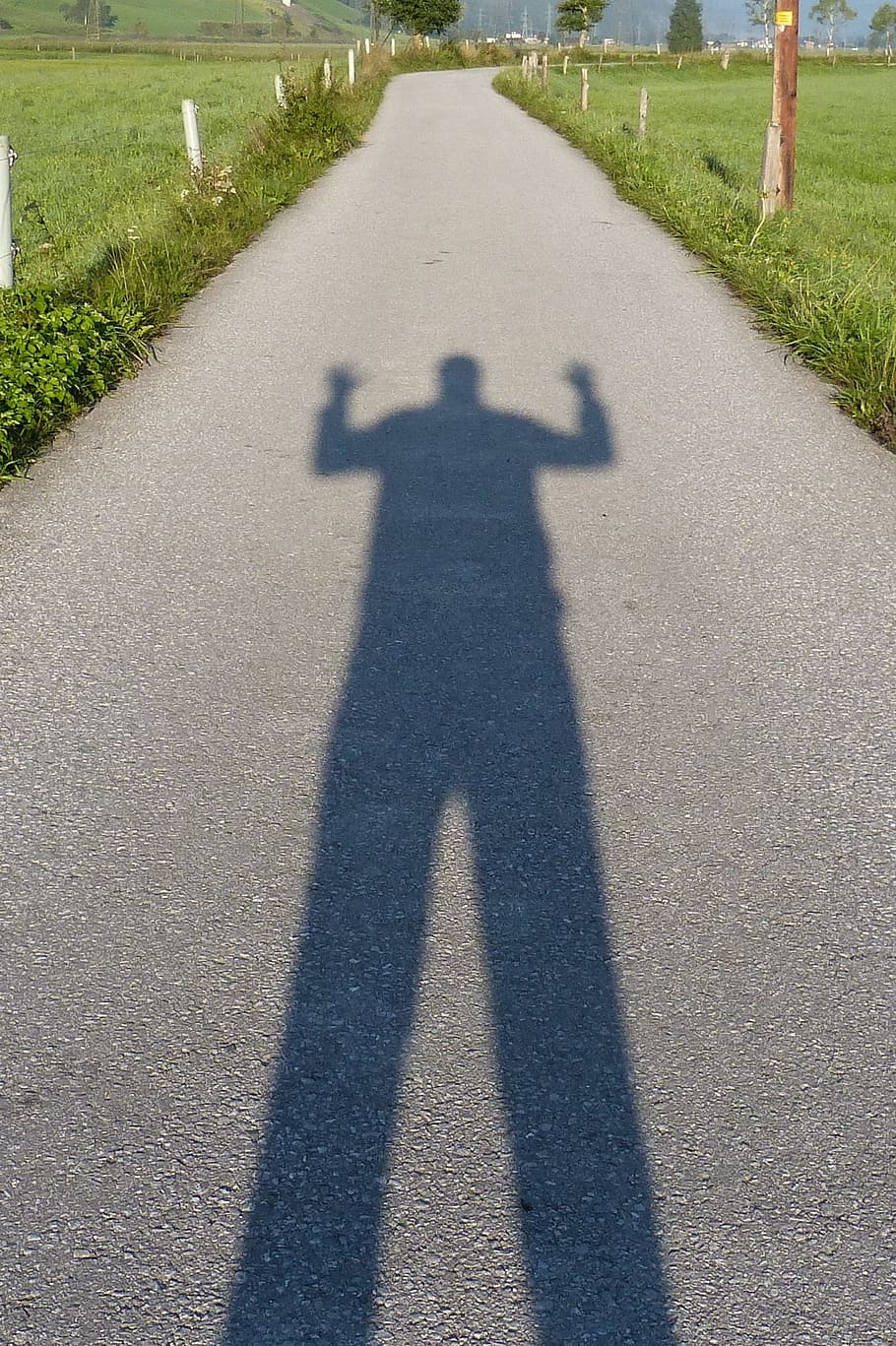 man's shadow, selfy, self portrait, hispanic, person, road HD wallpaper