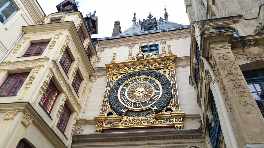 middle ages, clock, rouen, normandy, dial, france, timbered house HD wallpaper