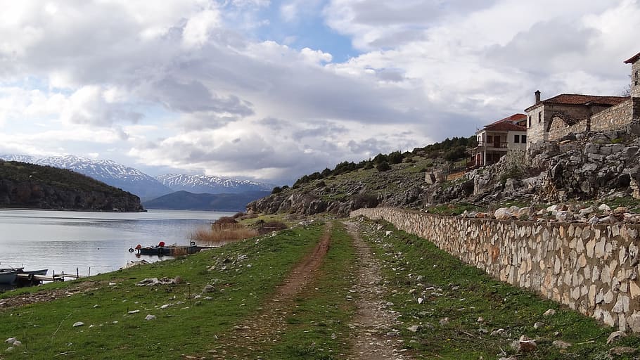 Trail, Track, Road, Wall, Lake, Clouds, sky, nature, europe HD wallpaper