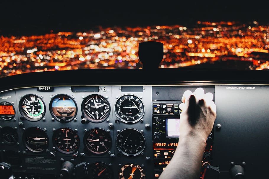 person holding airplane control panel, person's hand on pilot deck, HD wallpaper