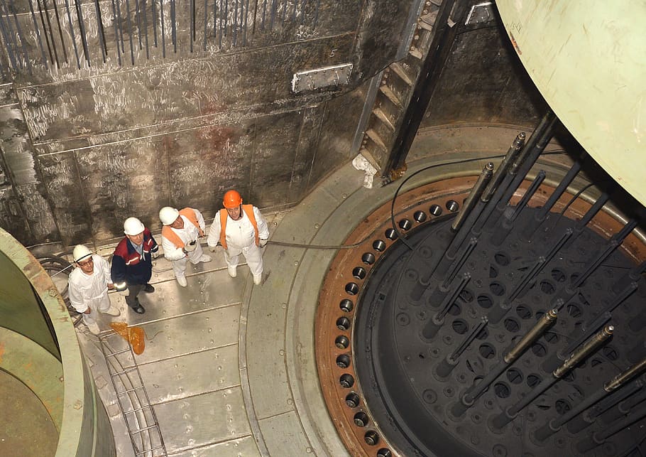 nuclear power plant, reactor, group of people, men, high angle view